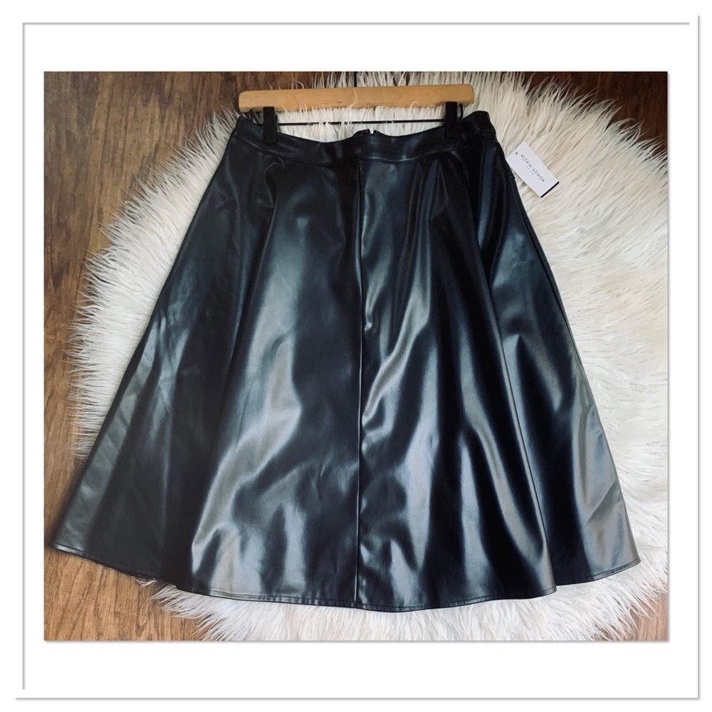 NWT Alexia Admor Lillian Vegan Leather Midi Skirt Black Size 12